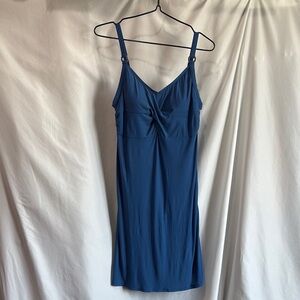 Krista Chic Blue One-Piece Swimsuit Dress with Sweetheart Neckline